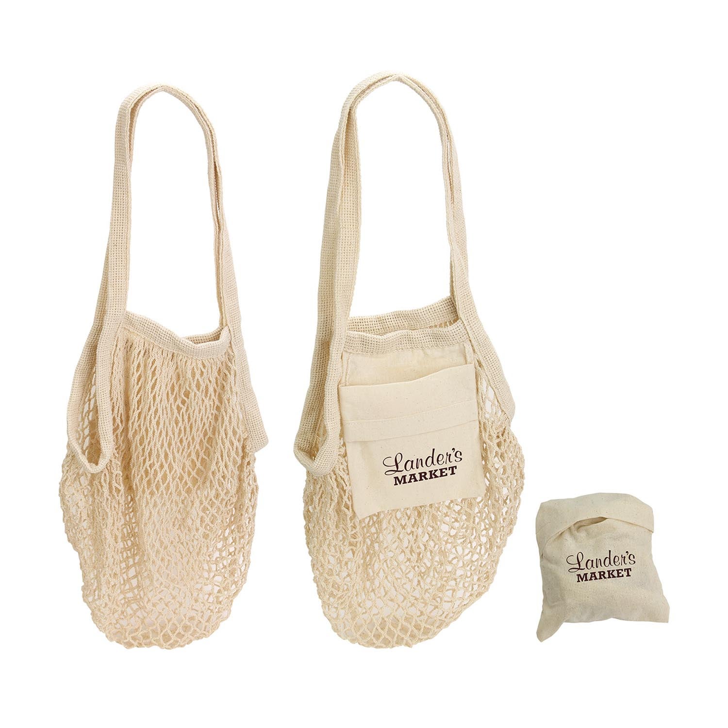 Foldaway Collapsible Cotton Mesh Produce Bag 14x11 Eco Promotional